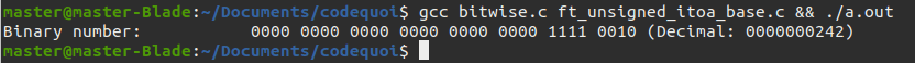 Résultat d'un programme qui imprime les 32 bits d'un entier non-signé en binaire, ici 242.